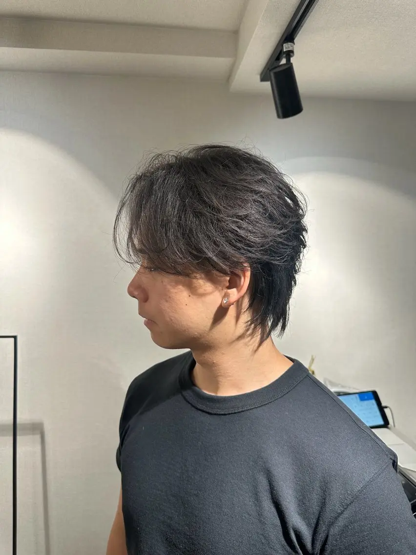 ミディアム パーマ メンズ カット 💈原宿指名No.1 センターパート💈のヘアスタイル