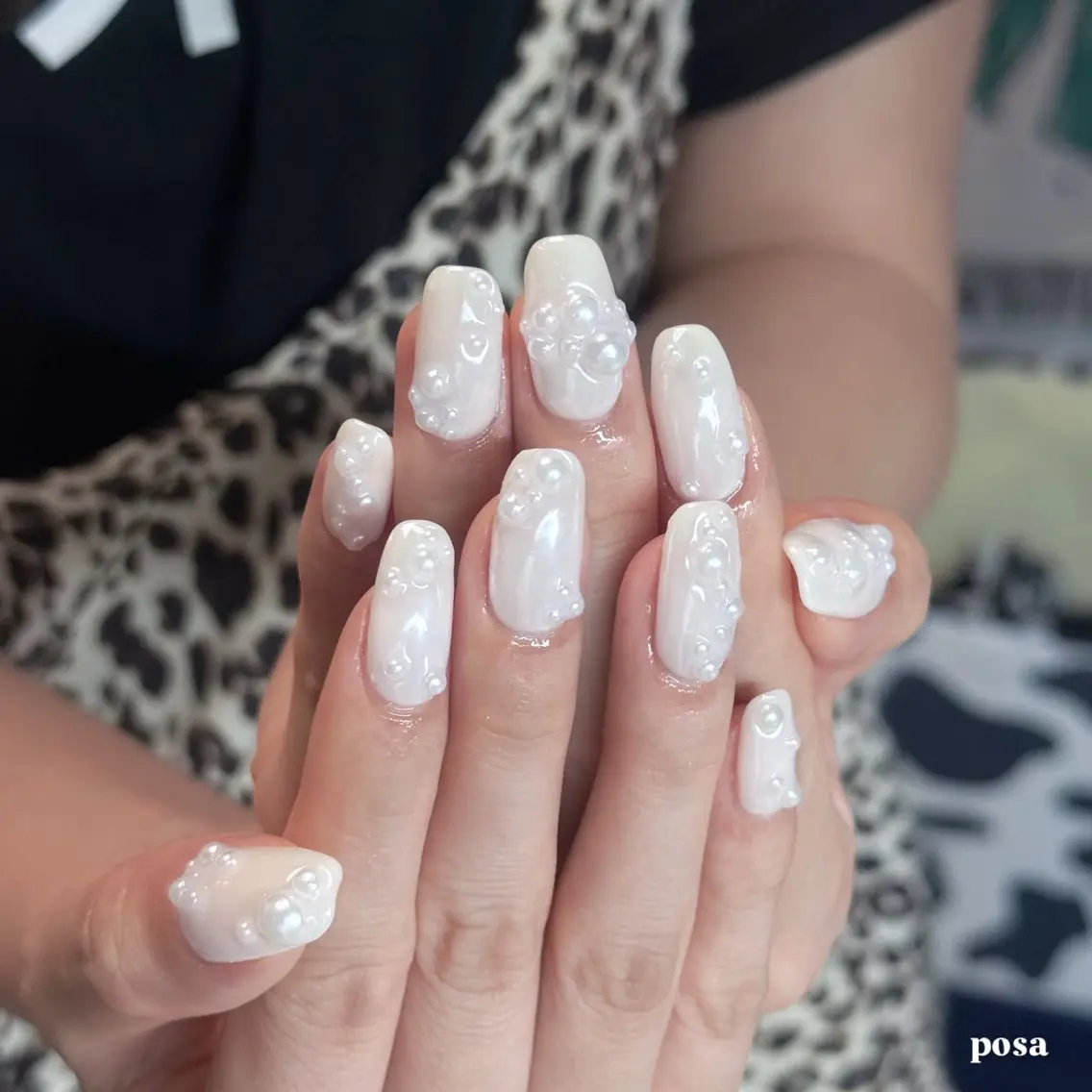 ネイル ミラーネイル シンプルネイル ホワイト ハンドネイル posa nail モエミのネイルデザイン