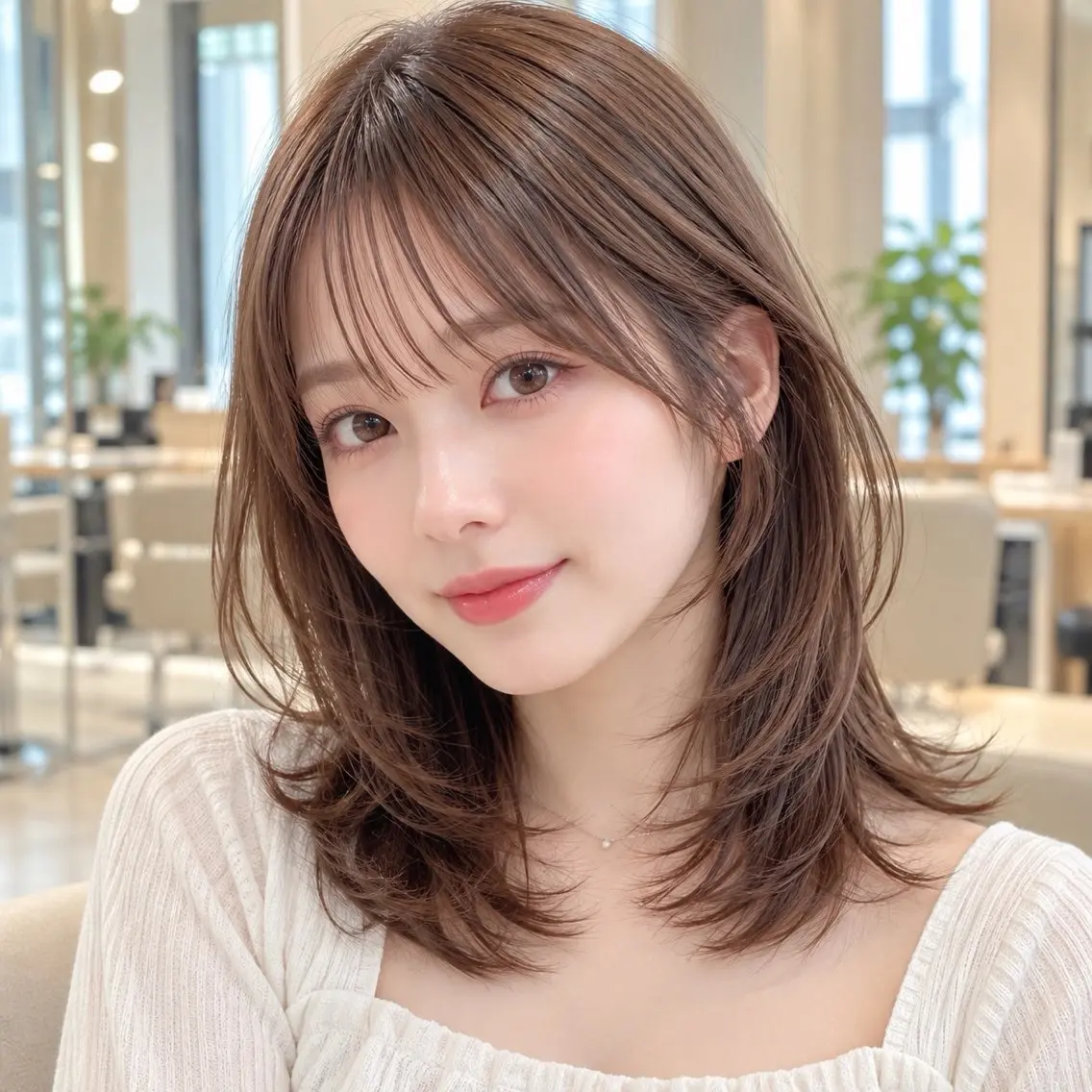 セミロング カラー レイヤーカット 顔周りレイヤー/透明 感カラー/難波雄雅のヘアスタイル