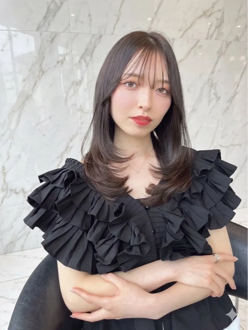 ロング カラー カット ヘアカラー トリートメント レイヤー/髪質改善 縮毛/ハッシュカットのヘアスタイル