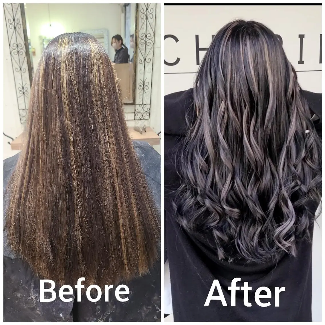 ロング カラー アッシュ アッシュグレー バレイヤージュ ベージュカラー ブリーチ ヘアカラー バレイヤージュ/ ハイライト/大内格のヘアスタイル