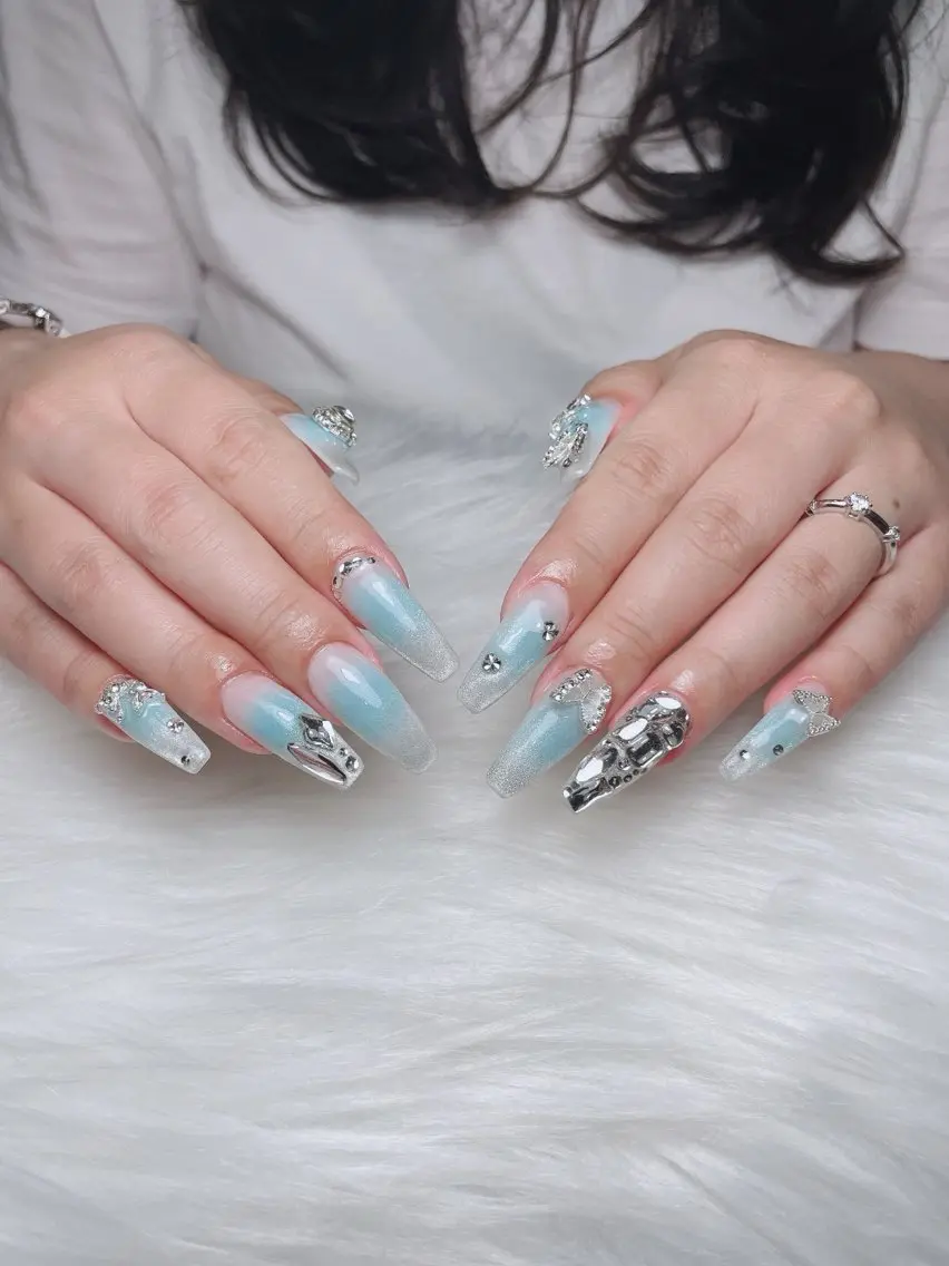 ネイル ガーリー ハート 韓国ネイル ニュアンスネイル リボン Sora nail 長さ出し専門店のネイルデザイン