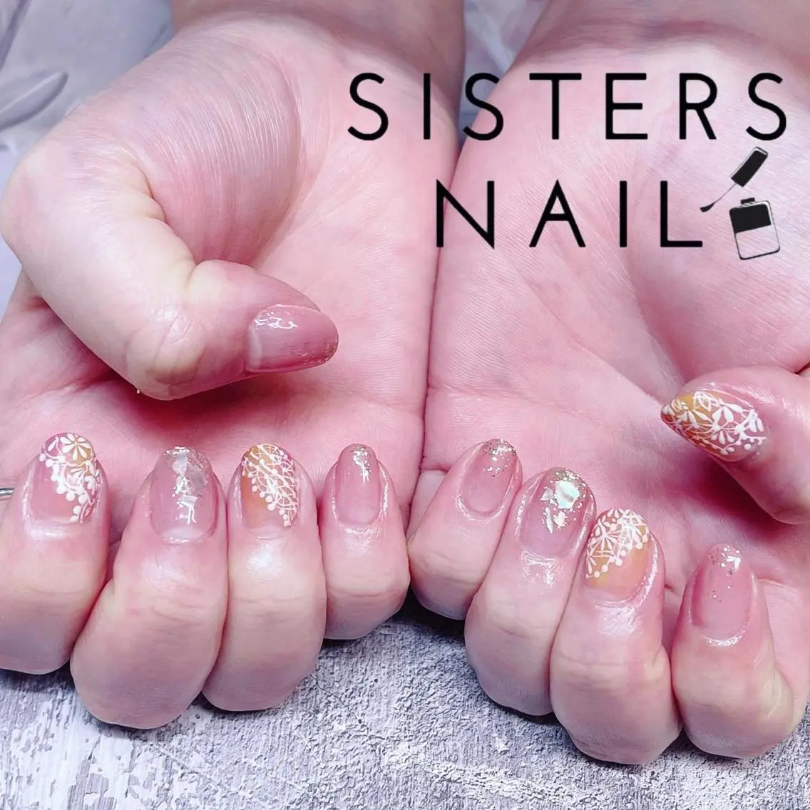 ネイル アートネイル グラデーション レース オフィスネイル ピンク sisters nail.fのネイルデザイン