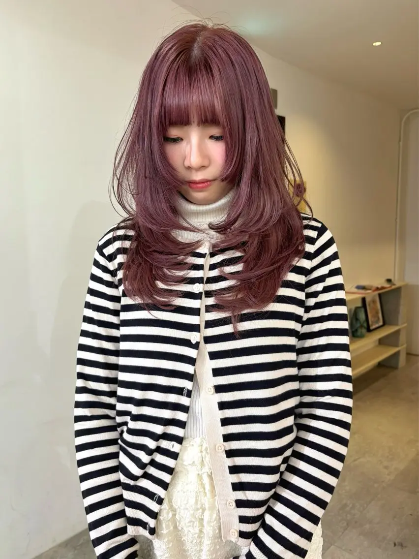 ロング カラー カット ヘアカラー mizuki/ピンク ベージュ.レイヤーのヘアスタイル