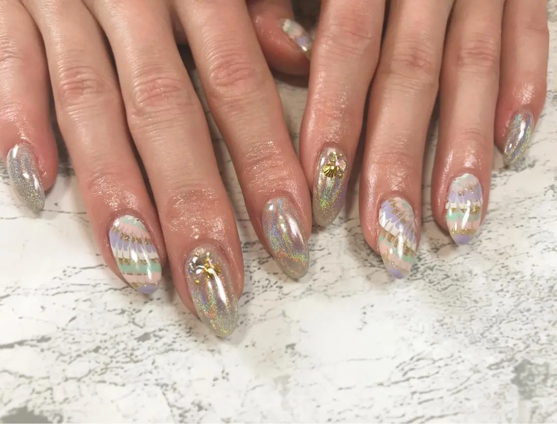 ネイル フットネイル ニュアンスネイル ピーコックネイル シンプルネイル 春ネイル nail fufla ♡yamane♡のネイルデザイン