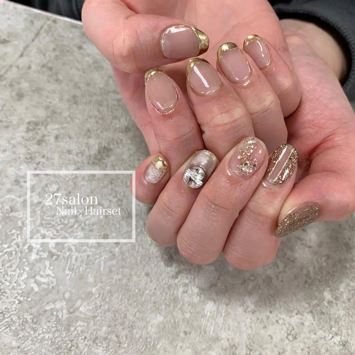 ネイル フレンチネイル ミラーネイル 27salon yuinaのネイルデザイン