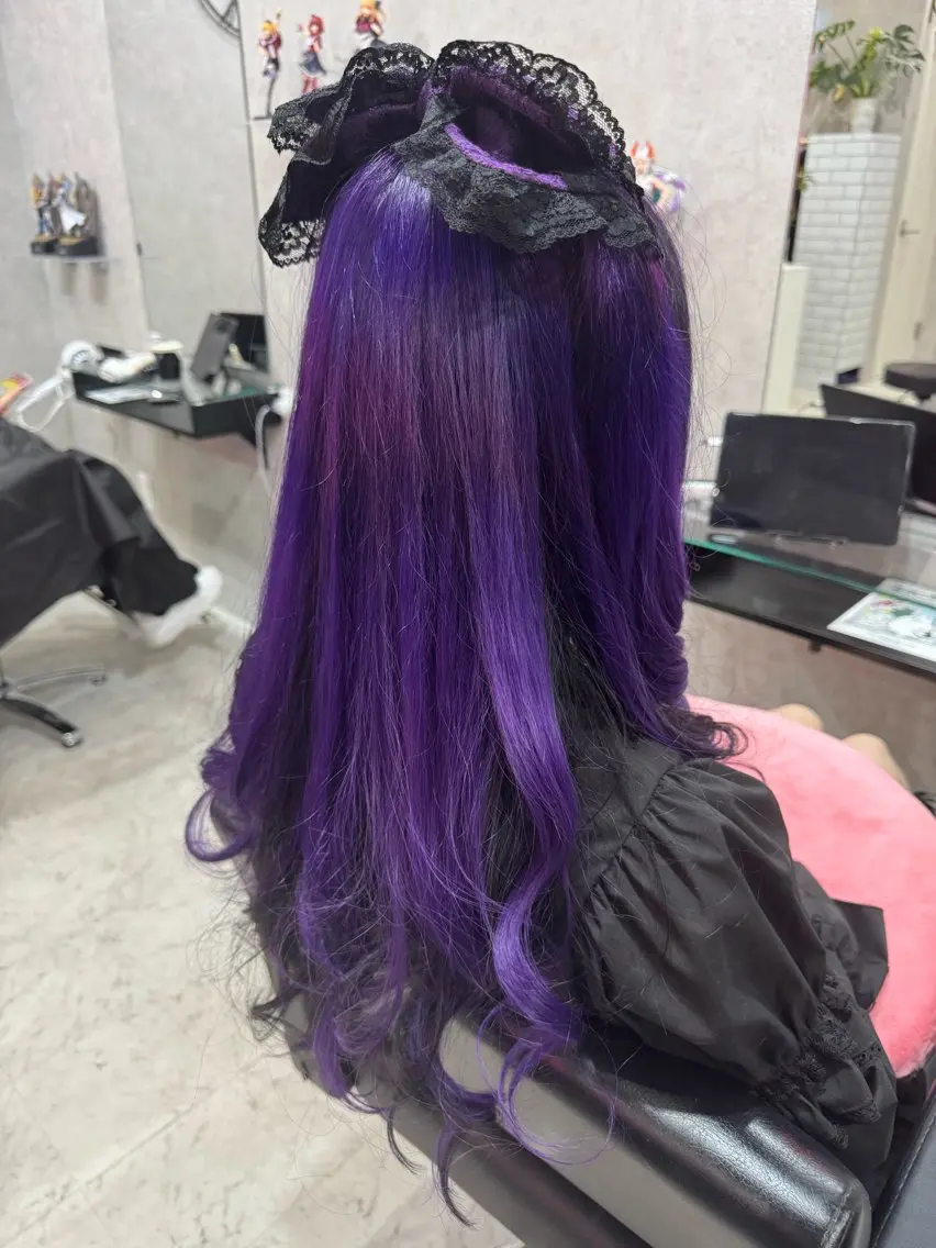 ロング カラー ブリーチ パープルカラー カット ヘアカラー トリートメント 韓国ヘアー🦄ྀི オタク美容師🌈山本のヘアスタイル