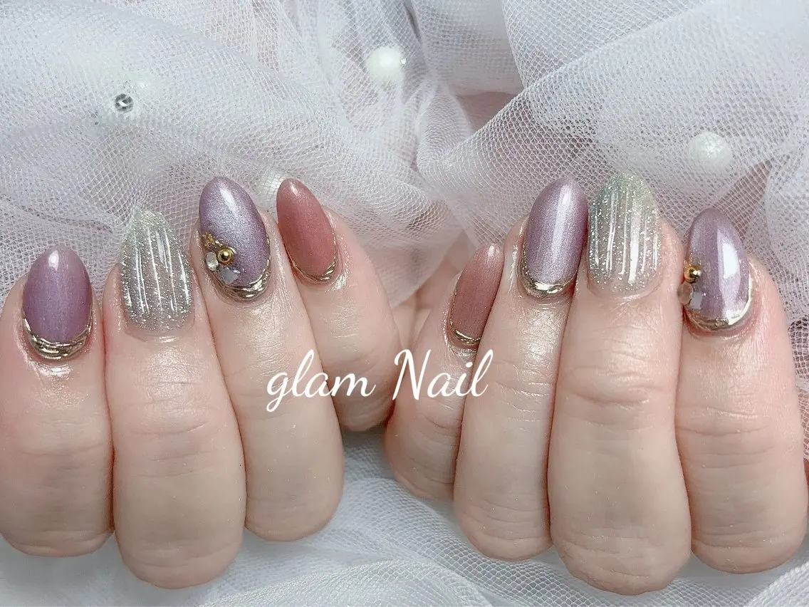 ネイル ハンドネイル エツメ💅 長さ出し🎀デザインのネイルデザイン