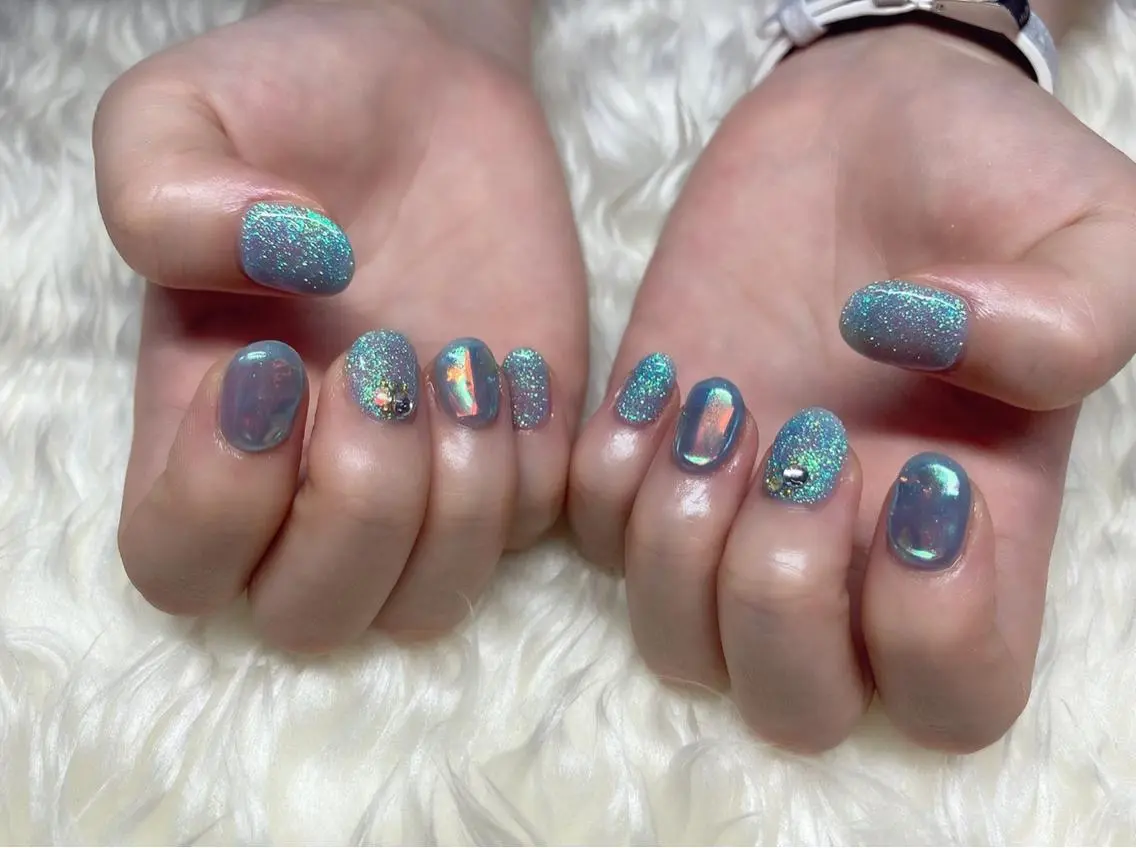 ネイル ジェルネイル 氷ネイル・うるうるネイル パラジェル スカルプネイル Nail&eye Belire 新宿のネイルデザイン
