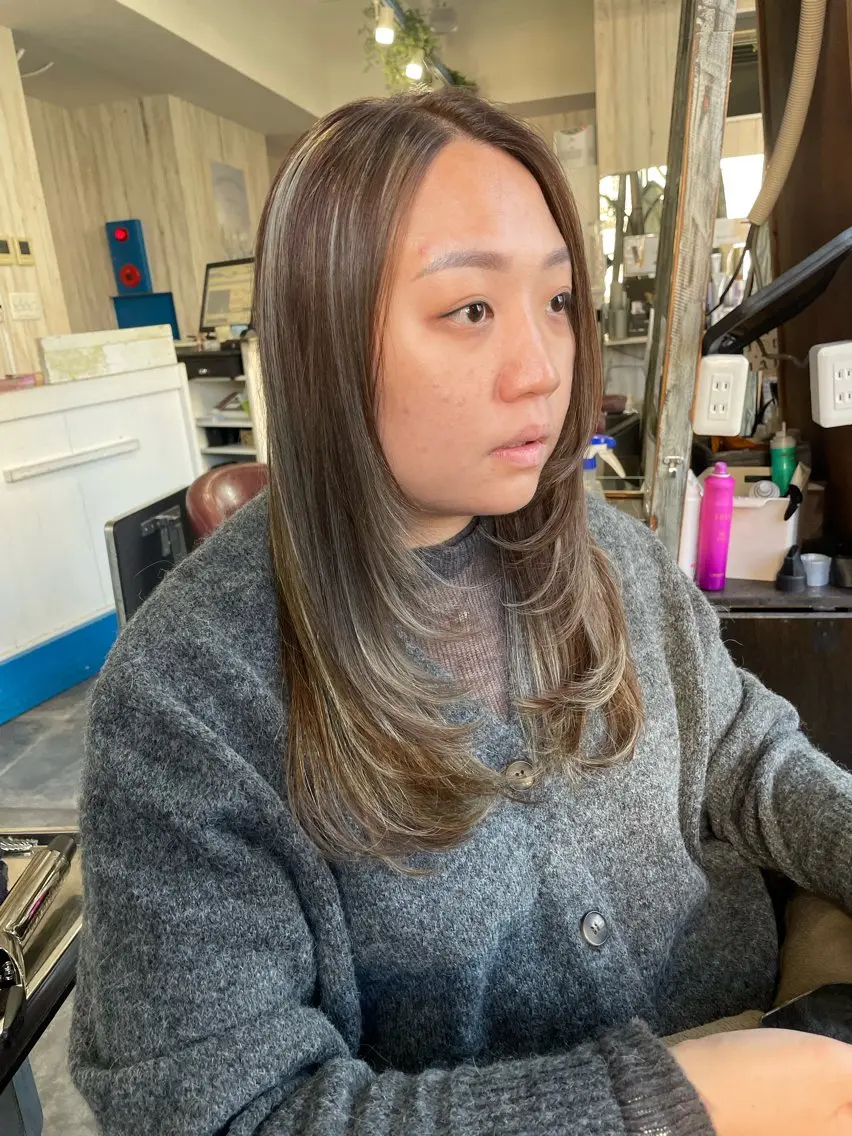 セミロング 顔まわりレイヤー 伸ばしかけ レイヤーカット 小顔カット カット 韓国風くびれヘア/ 小顔レイヤー🧿小林のヘアスタイル