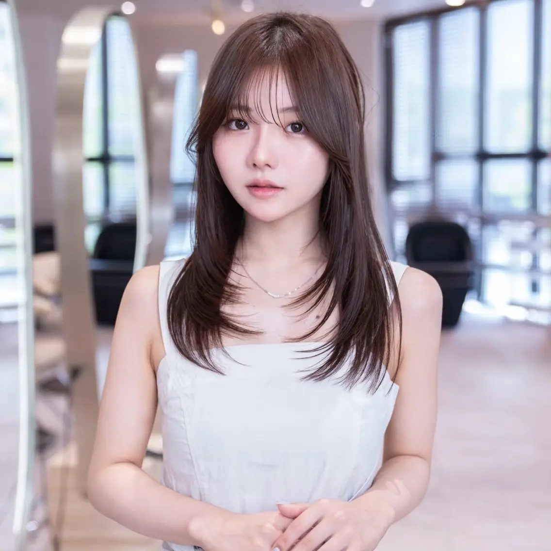 セミロング ボブ 顔まわりレイヤー 顔周りカット ハッシュカット 髪質改善 カット ヘアカラー トリートメント 原宿/韓国/髪質改善 /レイヤー/ボブのヘアスタイル