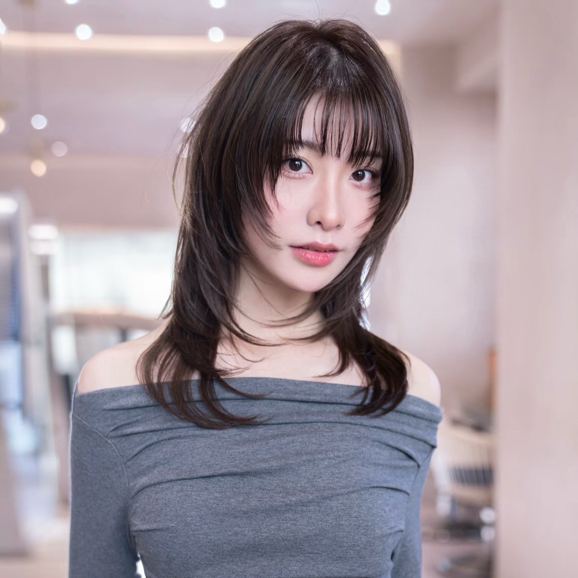 ミディアム ミディアムレイヤー くびれヘア 顔まわりレイヤー 顔周りカット ハッシュカット カット ヘアカラー トリートメント レイヤーカット特化 /YUITO/渋谷のヘアスタイル