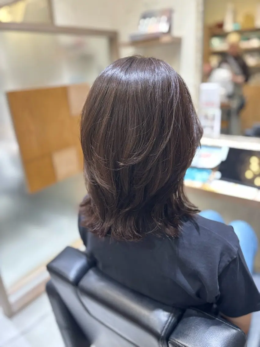ミディアム 透明感ツヤカラー/ 縮毛矯正/静岡のヘアスタイル