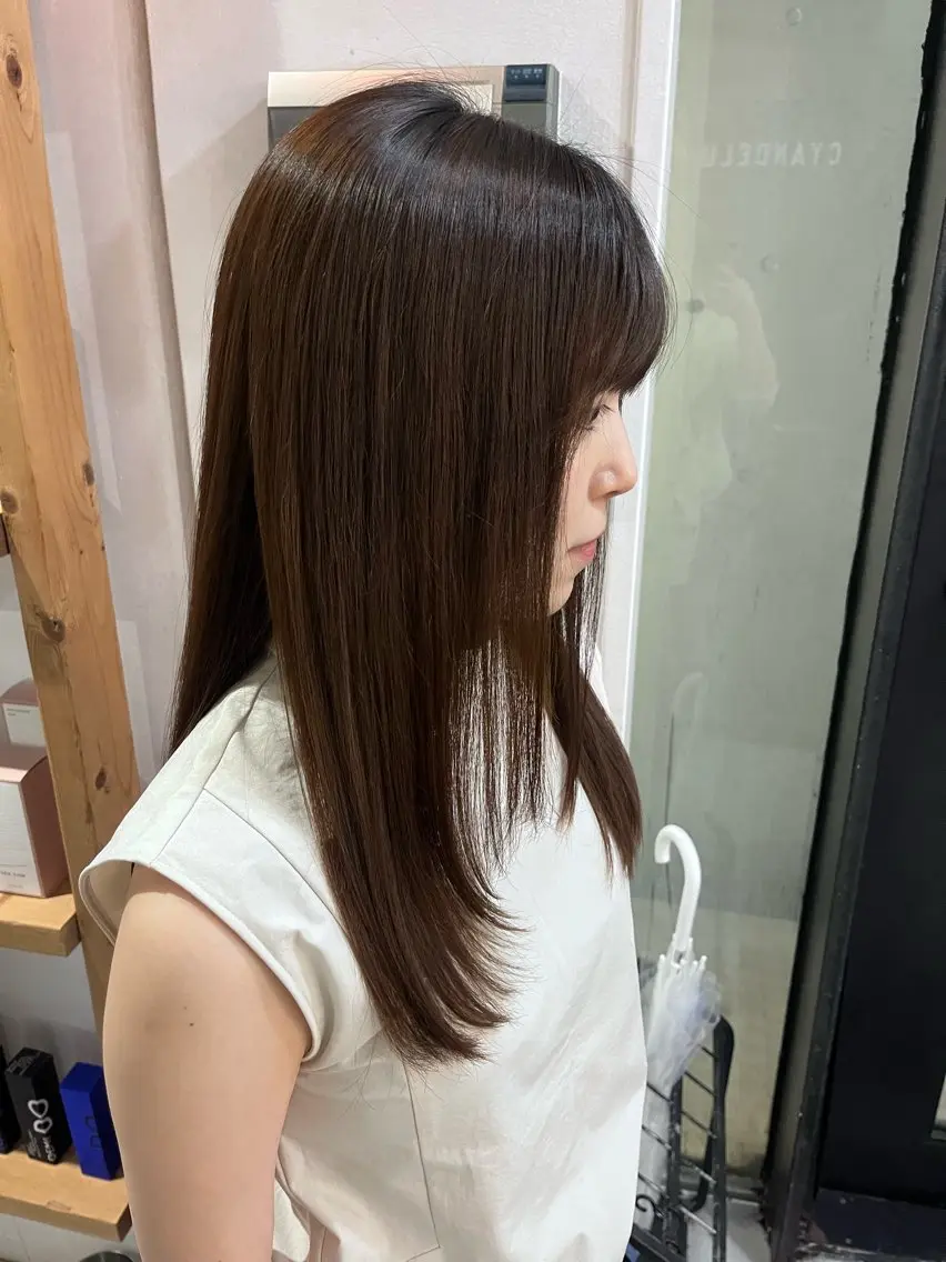 ミディアム パーマ 縮毛矯正 ナチュラルかわいい yui⋆𐙚 ̊.のヘアスタイル