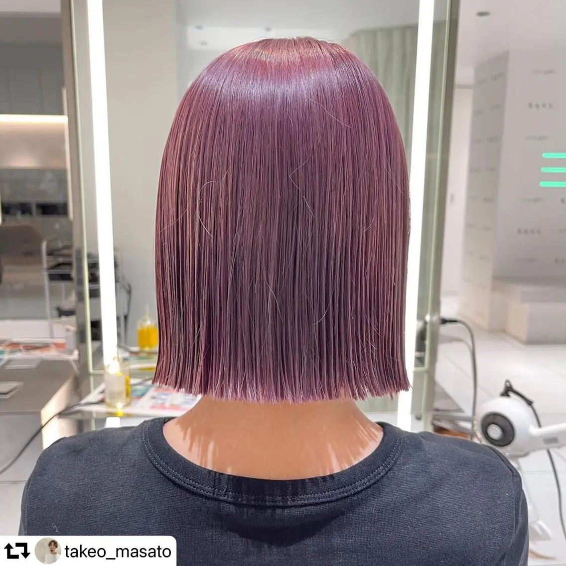 ミディアム カラー 切りっぱなしボブ ピンクカラー ピンクパープル パープルカラー ボブ レイズ 立川のヘアスタイル