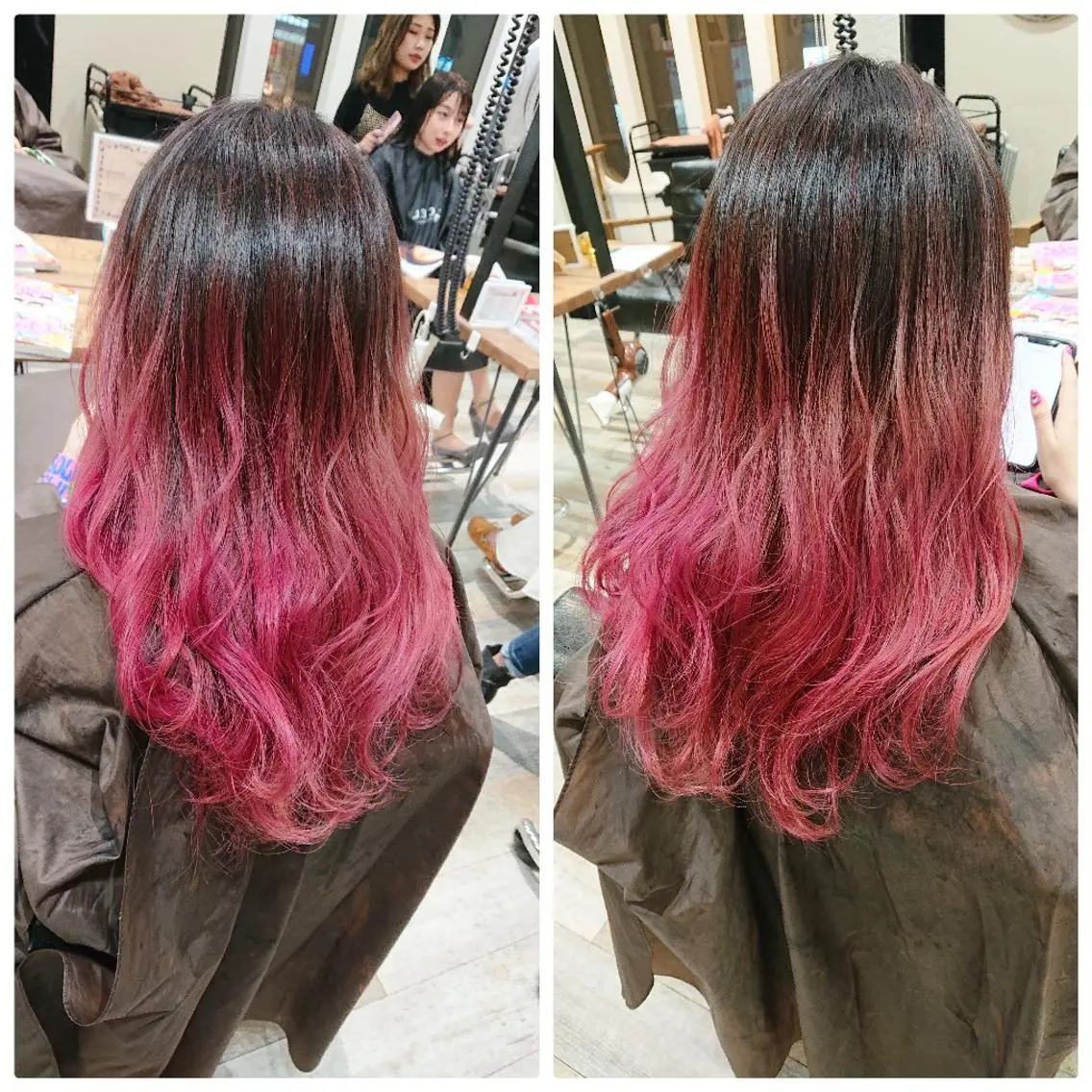 ロング カラー バレイヤージュ ピンクカラー レイヤーカット 艶カラー/インナー /グラデ/大西小百合のヘアスタイル