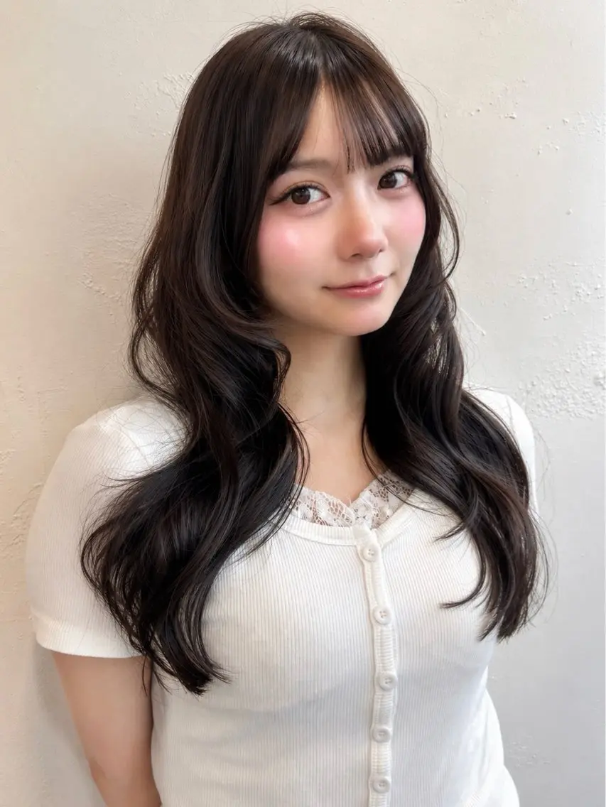 ロング ヘアカラー hayu /艶髪/ オリーブベージュ🩵のヘアスタイル