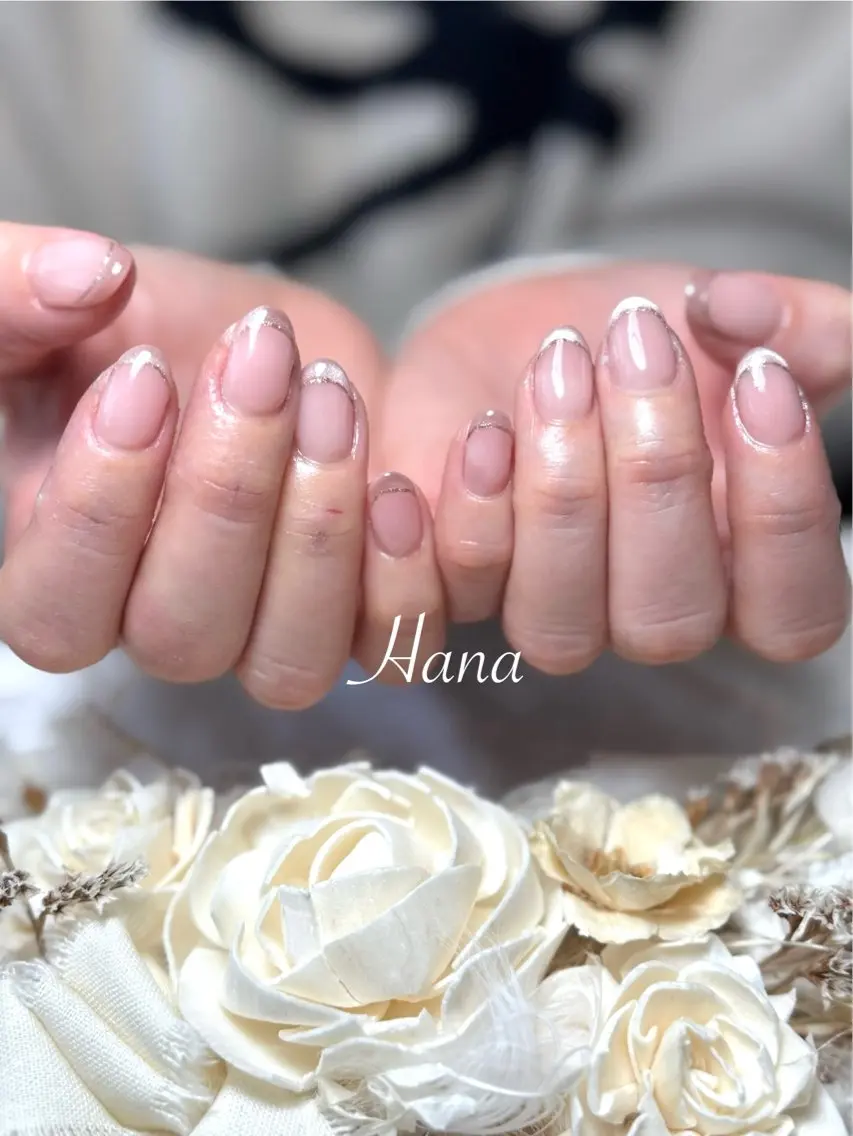 ネイル フレンチネイル マグネットネイル オフィスネイル ピンク ピンクベージュ ハンドネイル Hana_ Rieのネイルデザイン