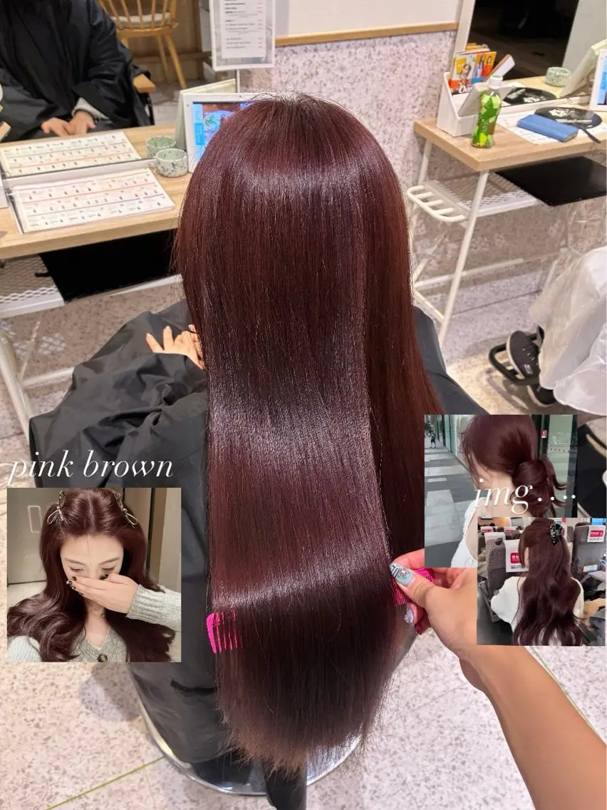 ロング カラー ブリーチ カシス ダブルカラー ブリーチなしカラー ピンクカラー ヘアカラー トリートメント 髪質改善&艶カラー/ ほんだあみ (♡)のヘアスタイル