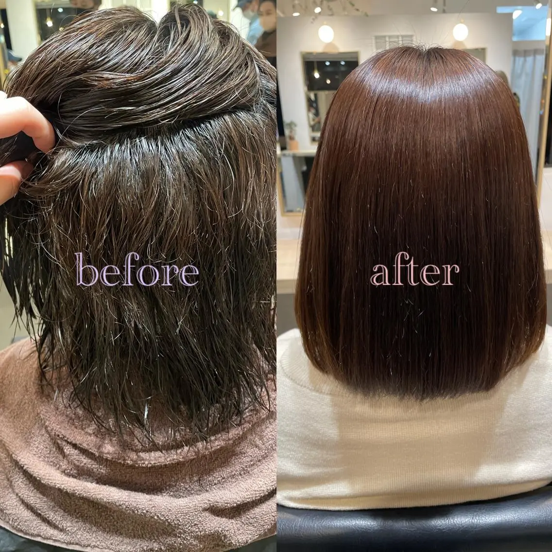 ミディアム パーマ ミディアムパーマ 縮毛矯正 ストレートパーマ レイヤー♡ 石川優奈のヘアスタイル
