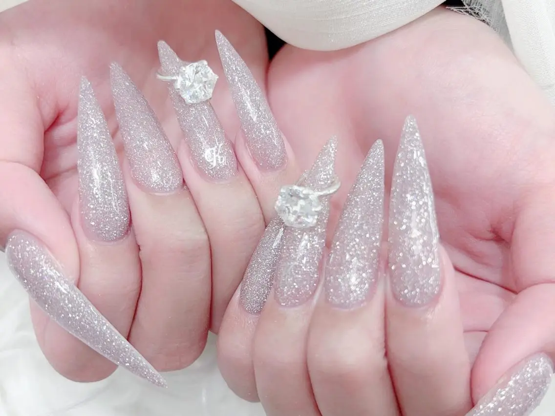 ネイル 長さ出し キラキラネイル 韓国ネイル ロングネイル 持ち込み ハンドネイル ハンドケア MUNI🎀  NAIL のネイルデザイン