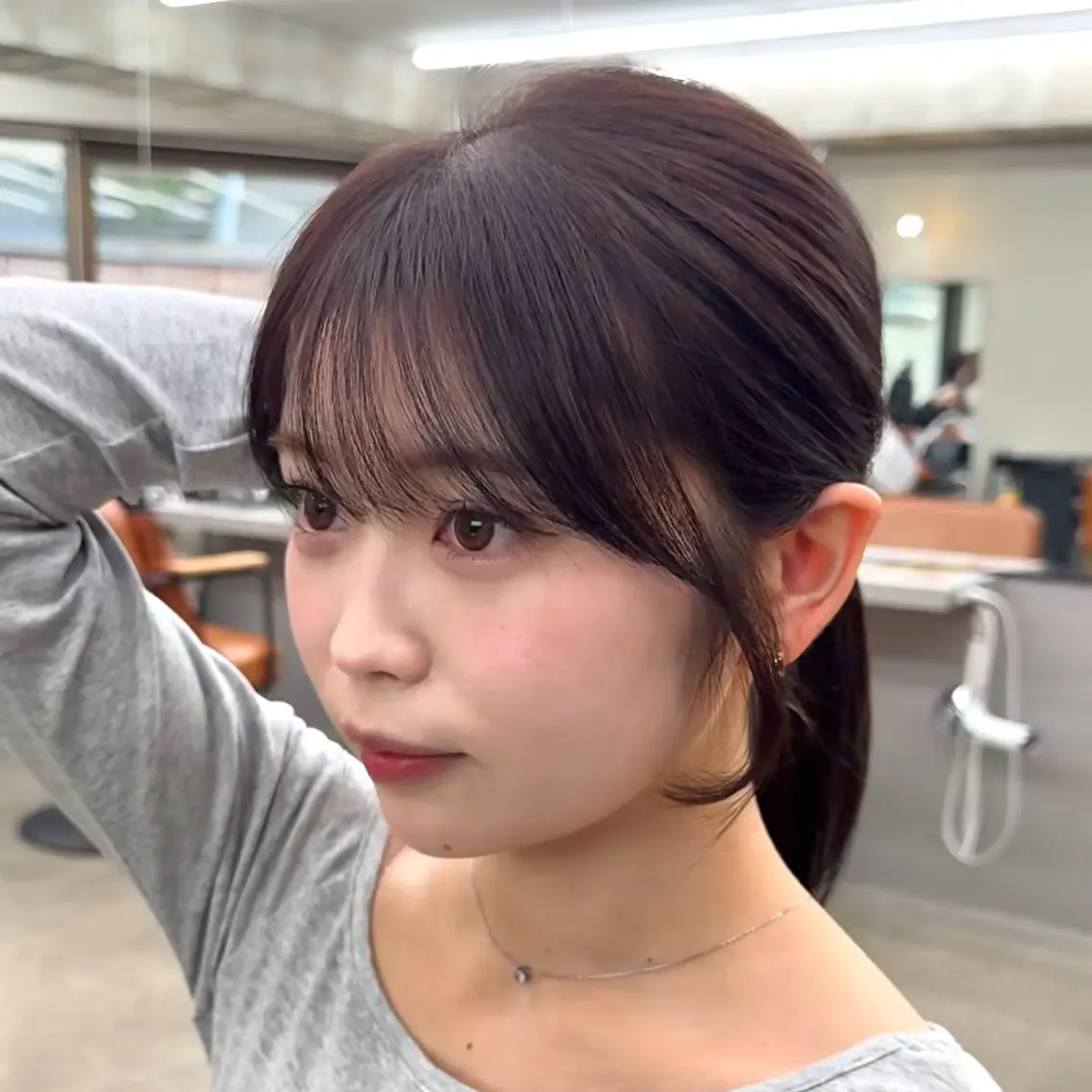 ミディアム カラー 顔周りカット 縮毛矯正 顔周り✂️透明感 レイヤー/みっきーのヘアスタイル