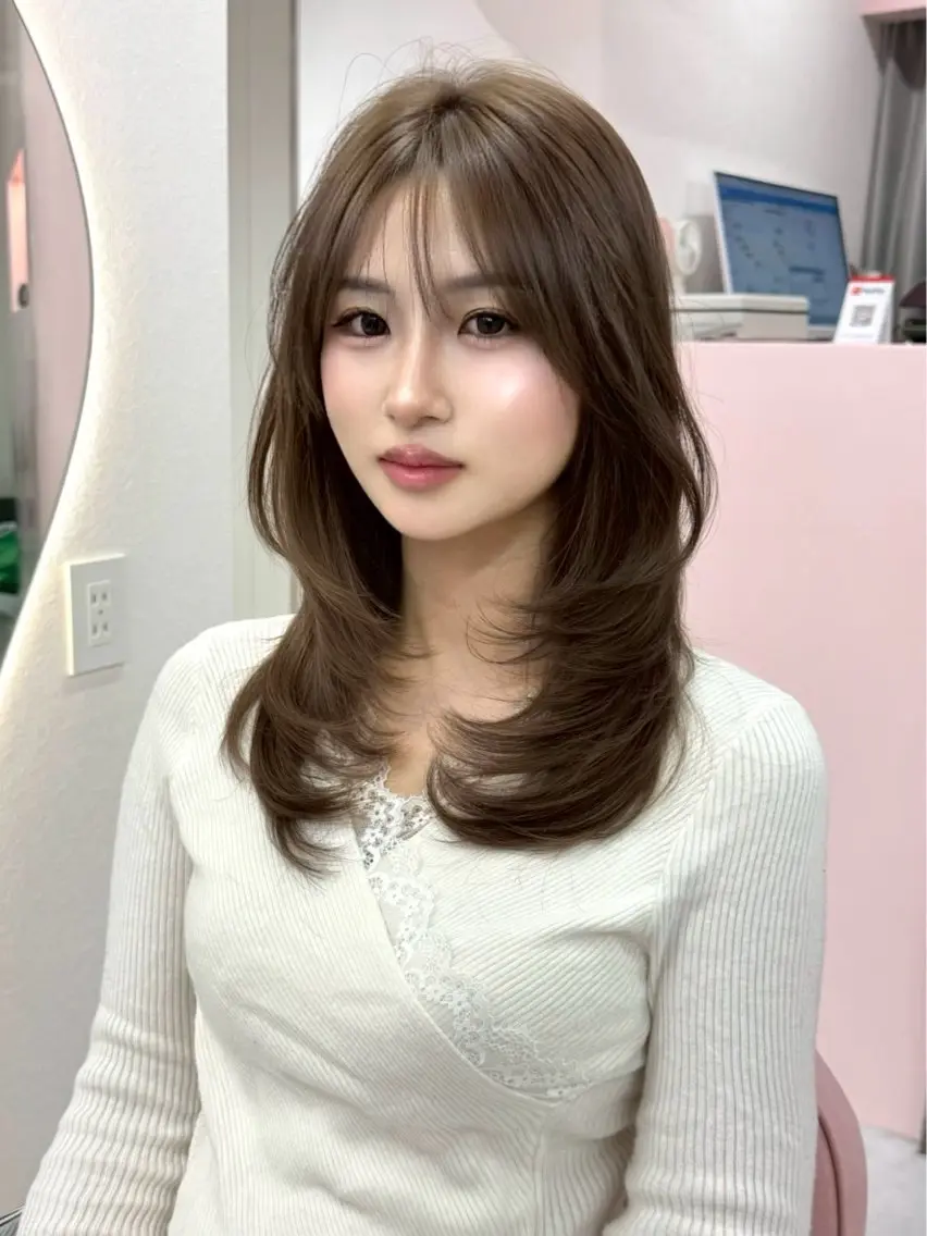 ミディアム カラー カット ヘアカラー 縮毛矯正 トリートメント 髪質改善/縮毛矯正/ ブリーチなしカラーのヘアスタイル