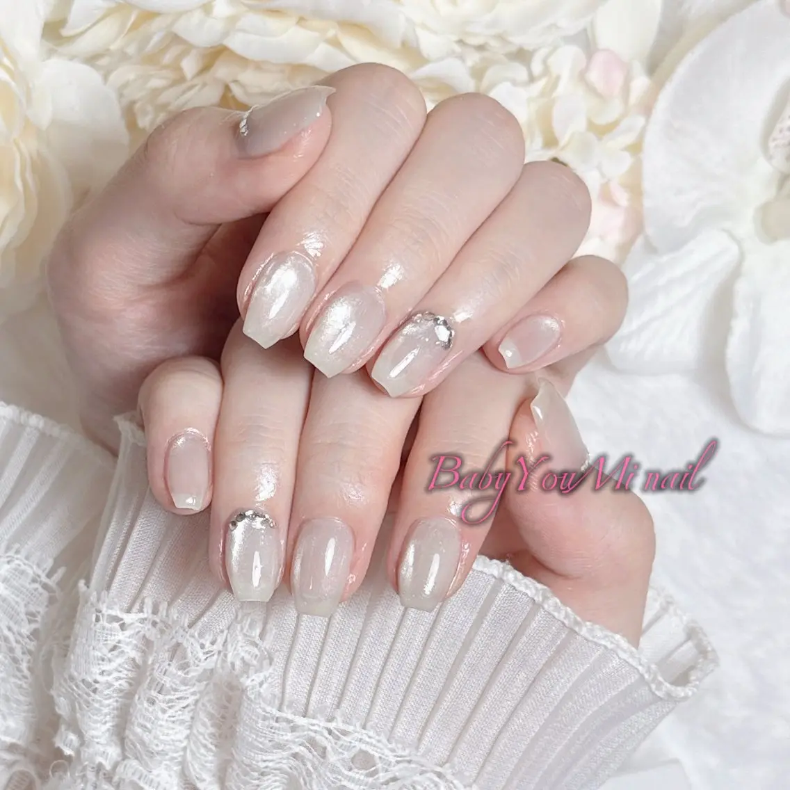 ネイル オーロラネイル チークネイル 成人式 フットネイル フレンチネイル ハンドネイル BabyYouMi nailのネイルデザイン