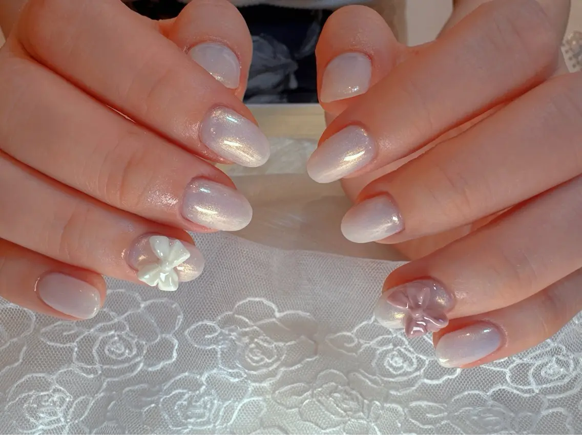 ネイル 韓国ネイル ワンカラーネイル リボン 春ネイル ワンホンネイル 恵比寿 The Nailのネイルデザイン