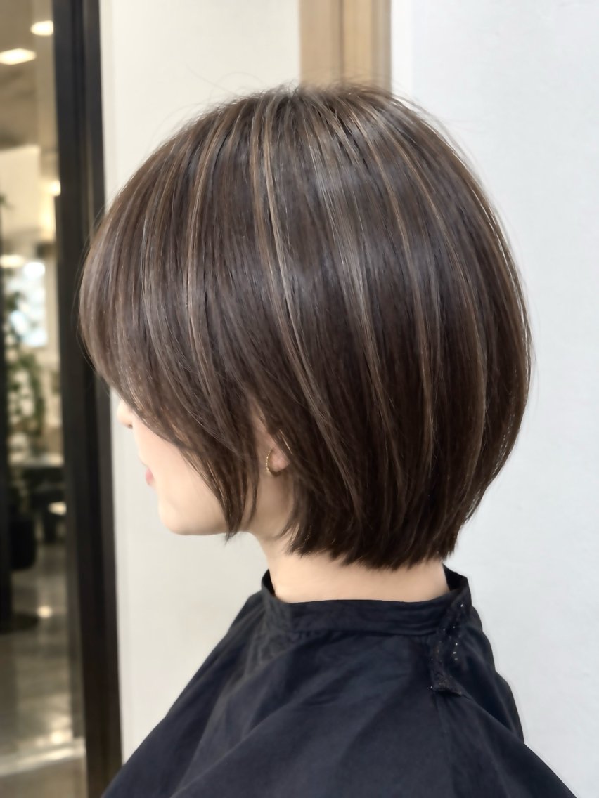 ショート ハイライト カット ヘアカラー ダブルカラー/ 白髪ぼかし/縮毛矯正のヘアスタイル