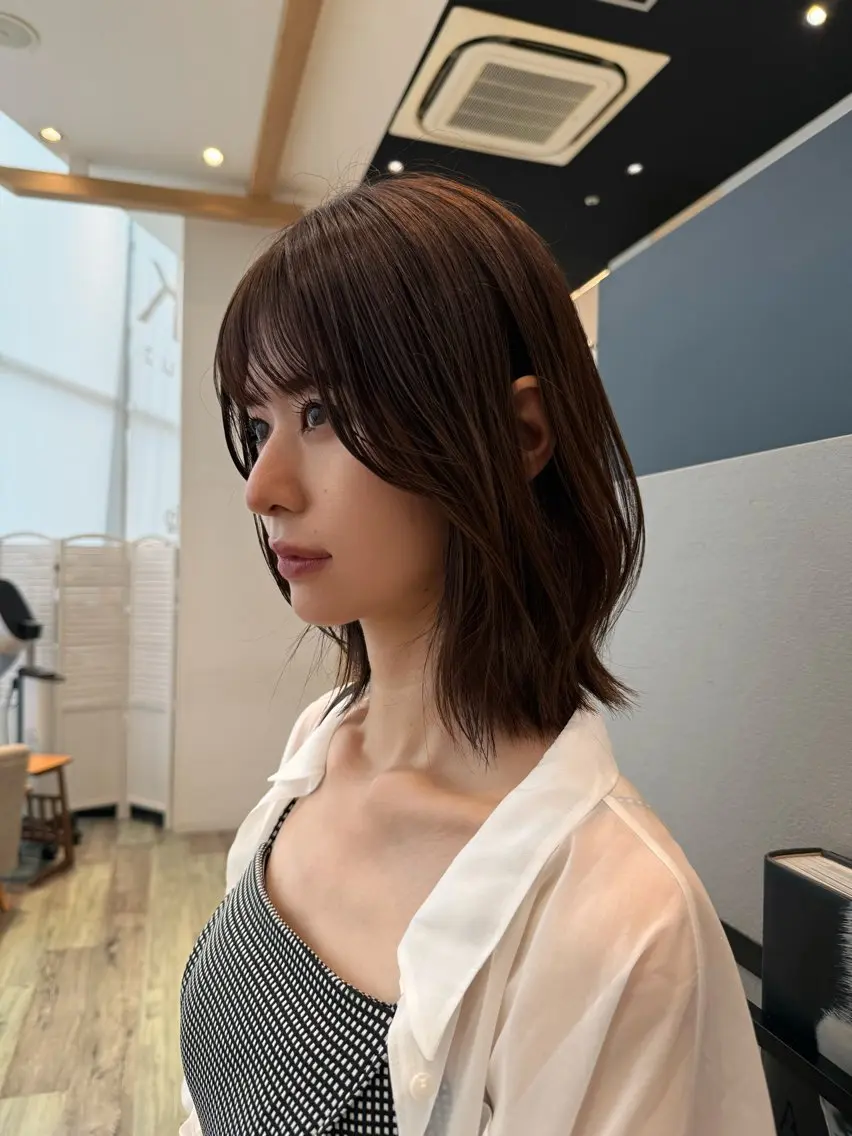 ミディアム カラー ボブ レイヤーカット ♡ktwoかな /透明感カラーのヘアスタイル