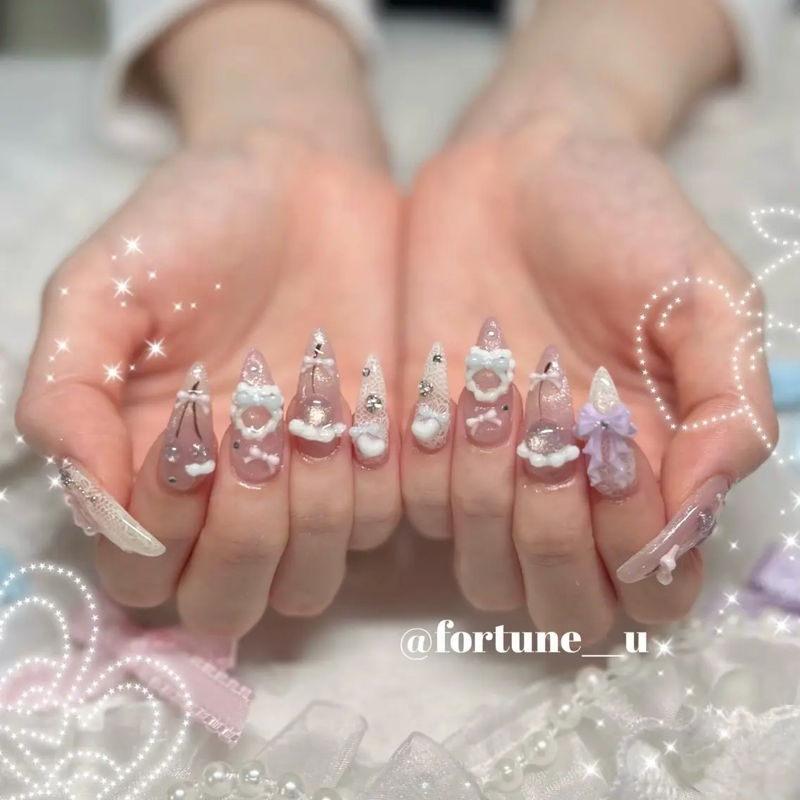 ネイル ガーリー 韓国ネイル 持ち込み ワンホンネイル ハンドネイル 💜✩.* Yuuna💜のネイルデザイン
