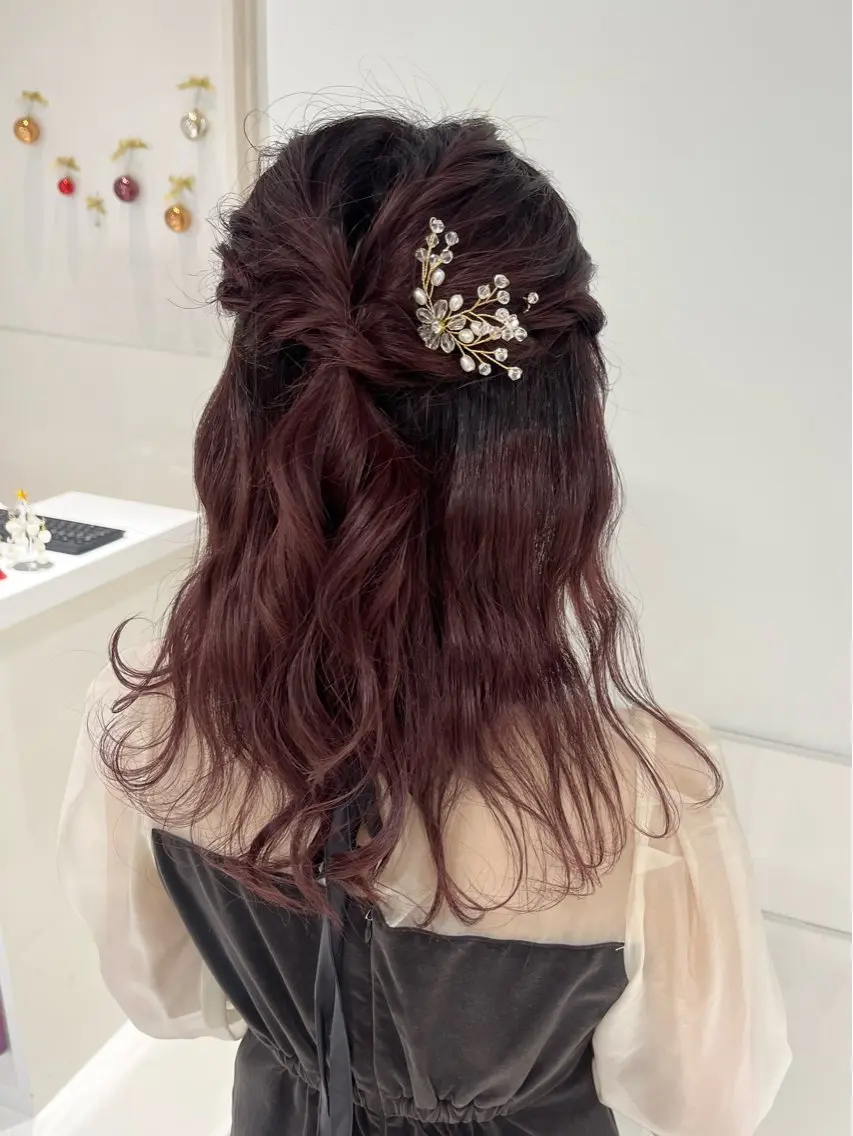 セミロング カラー ヘアアレンジ ハーフアップ りおな/髪質改善/ カラー /平尾のヘアスタイル