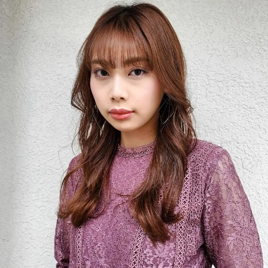 カラー ロング 切りっぱなしボブ ショートボブ バレイヤージュ ベージュカラー 黒髪 カット ヘアカラー トリートメント 韓国レイヤー柔らかい 地毛風縮毛矯正/マツのヘアスタイル