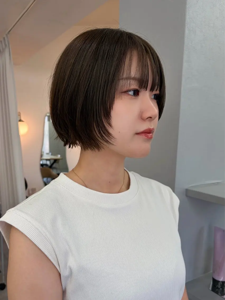 ショート カラー 顔まわりレイヤー 顔周りカット レイヤーカット カット ヘアカラー トリートメント 駒場 まといのヘアスタイル