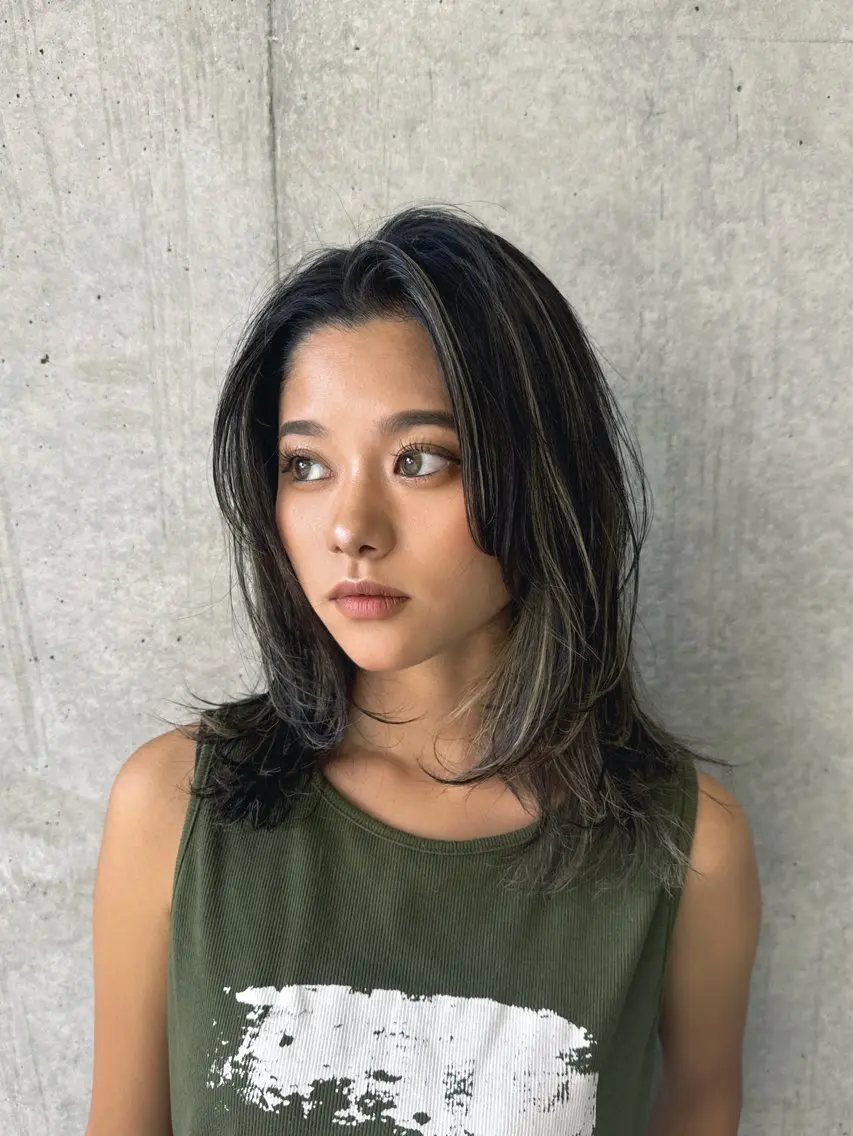 ミディアム カラー ハイライトカラー ハイライト men'sモテ 髪🫧シオンのヘアスタイル