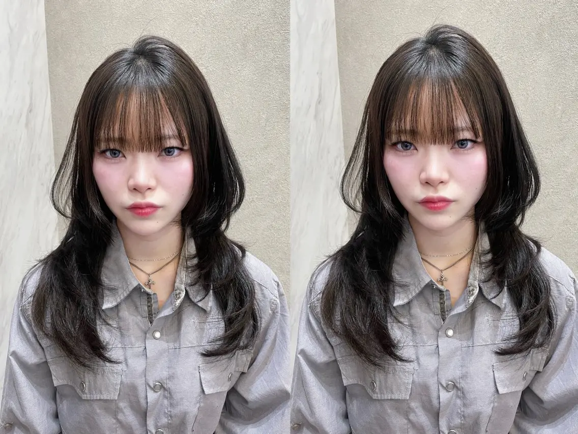 ロング カット ヘアカラー MOE 福岡韓国ヘア✧︎のヘアスタイル