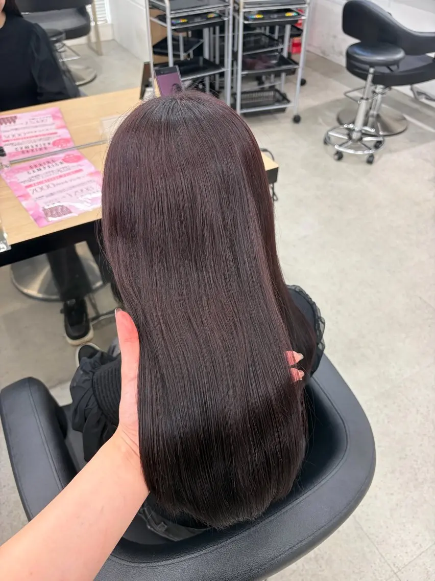 ロング カラー ブリーチ 髪質改善 トリートメント ヘアカラー 💗愛され暖色💗 ピンク/レッド💗のヘアスタイル