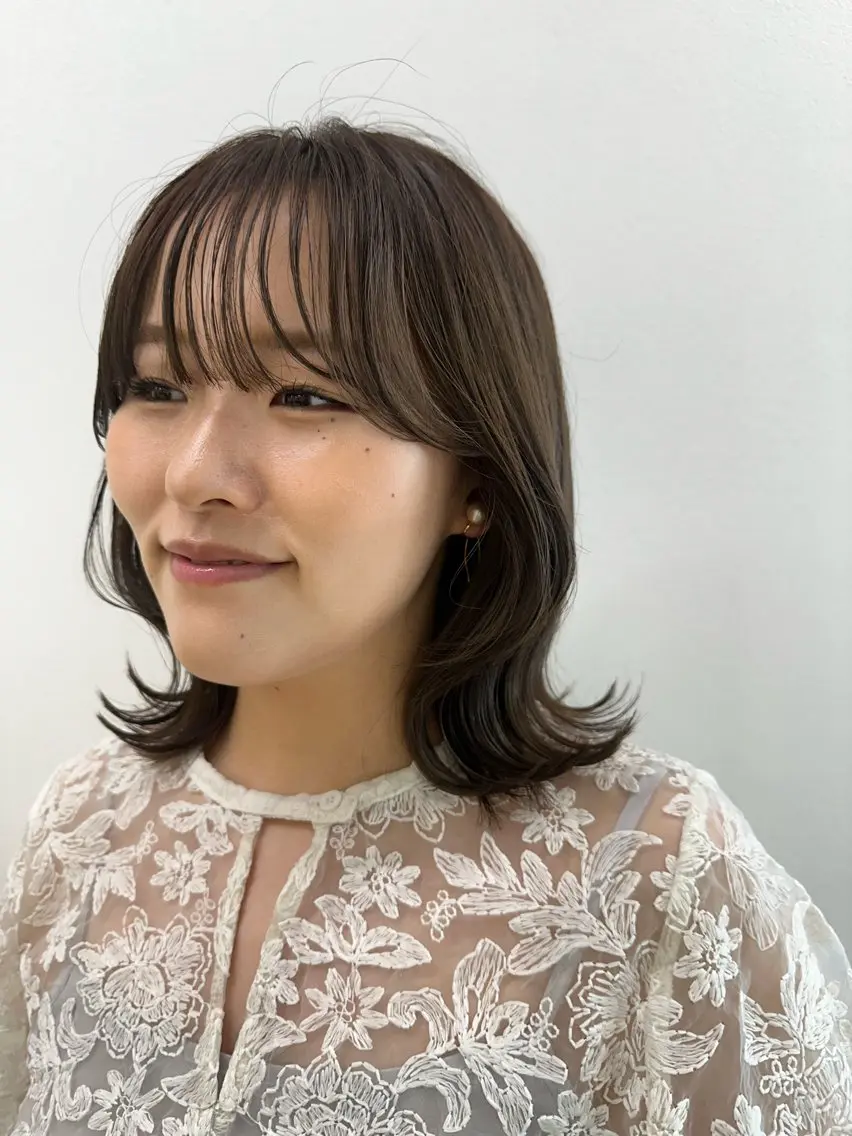 ミディアム ボブ くびれヘア ハイライト 髪質改善 韓国風ヘア カット ヘアカラー トリートメント 髪質改善/韓国/ ヘアセット/夏美のヘアスタイル