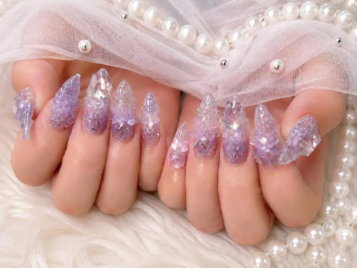 ネイル オーロラネイル チークネイル 長さ出し フットネイル フレンチネイル ハンドネイル Hanaai salon あまねのネイルデザイン