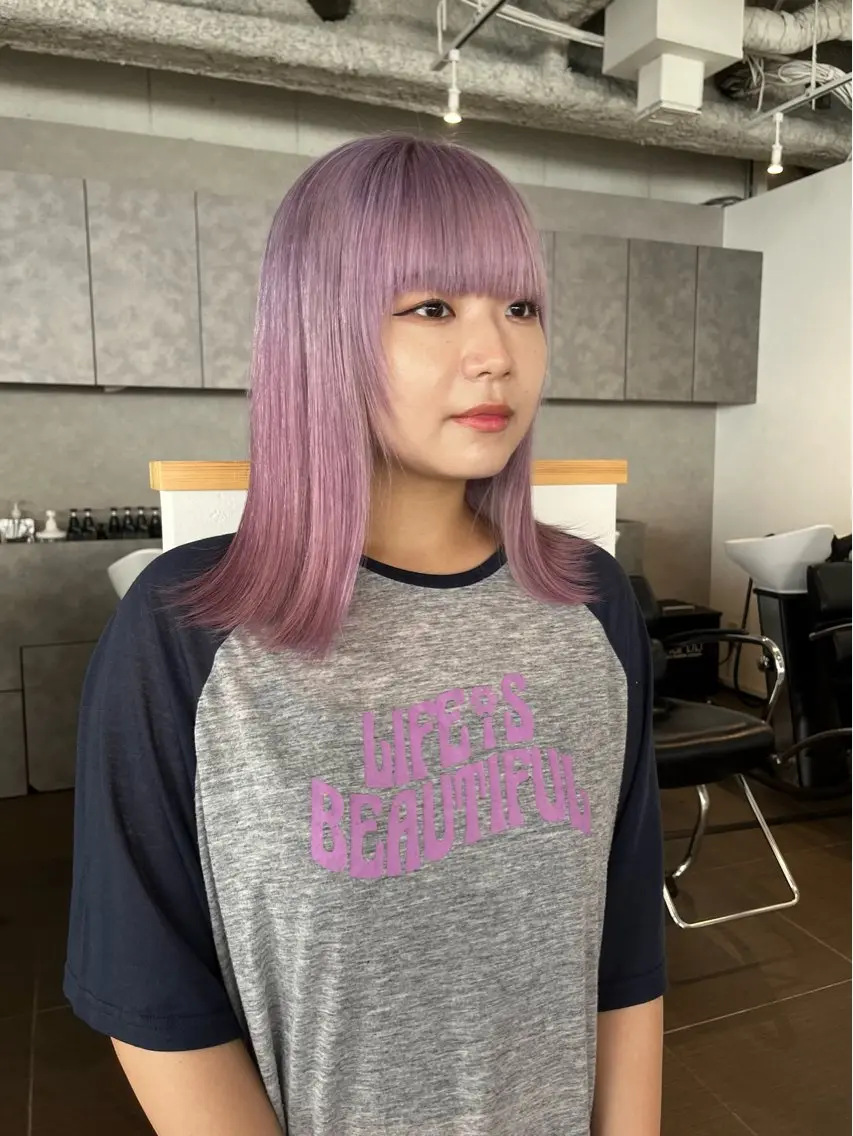 ミディアム カラー ブロンド ダブルカラー ハイトーンカラー ラベンダーカラー ヘアカラー トリートメント ショート/パーマ/ カラー/FUKOのヘアスタイル