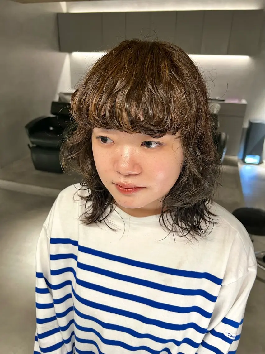 セミロング パーマ カット パーマ トリートメント 宮川 日菜子のヘアスタイル
