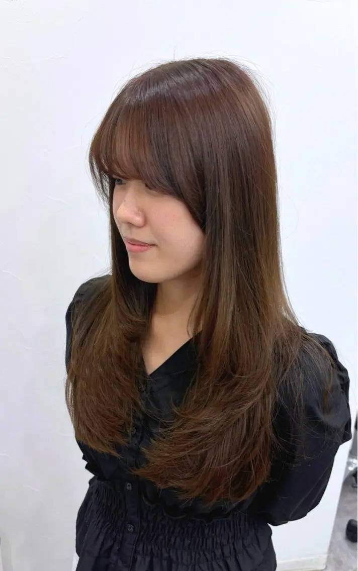 ロング カラー レイヤーカット ヘアカラー トリートメント しまぬき じゅねのヘアスタイル