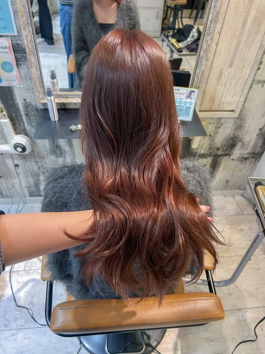 ロング カラー ブラウンカラー ピンクカラー ピンクブラウン ヘアカラー 🧣艶カラー・ヘア セット Chie🧸のヘアスタイル