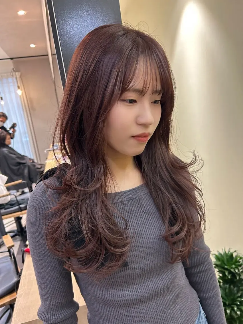 ロング カラー ブリーチ ブラウンカラー ブリーチなしカラー ピンクカラー ピンクブラウン hubhair レイヤー/透明感のヘアスタイル