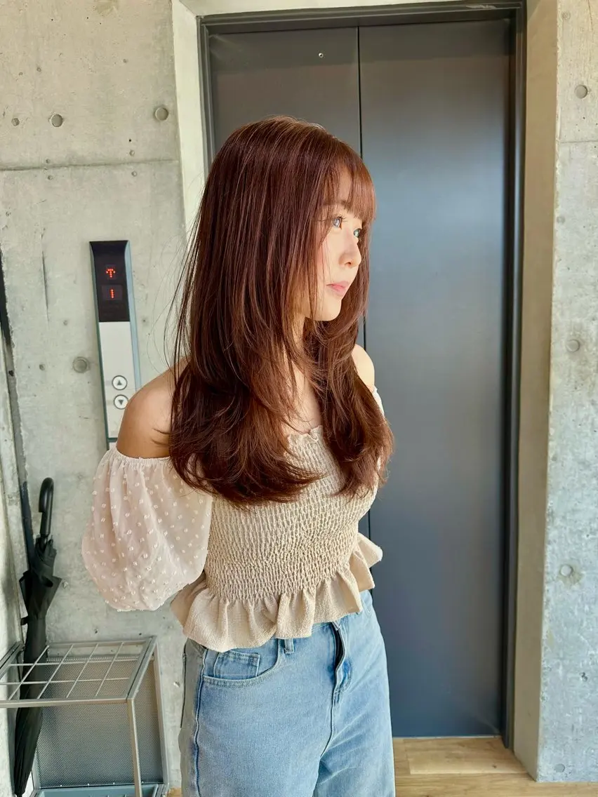 ロング カラー レイヤーカット 太我/フェザーパーマ /ニュアンスパーマのヘアスタイル