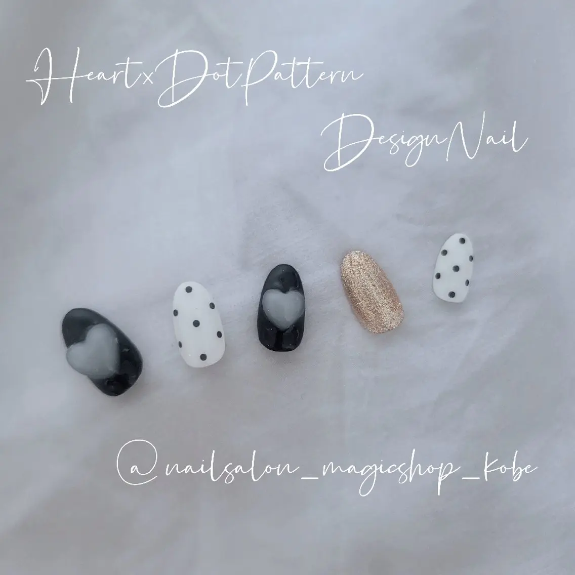 ネイル ドット ジェルネイル ゴールド ハート ラメ(グリッター) ハンドネイル Nailsalon MagicShopのネイルデザイン
