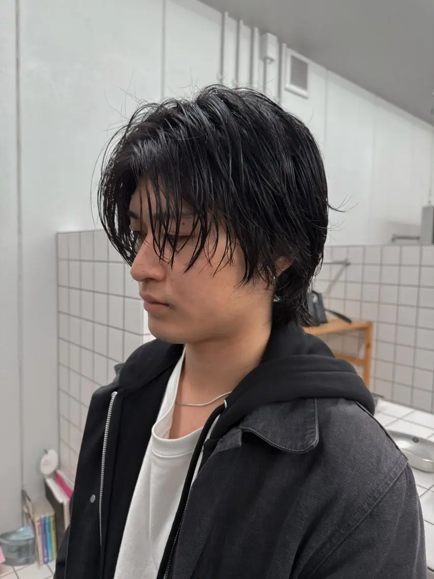 ミディアム パーマ メンズ カット パーマ 関 京磨のヘアスタイル