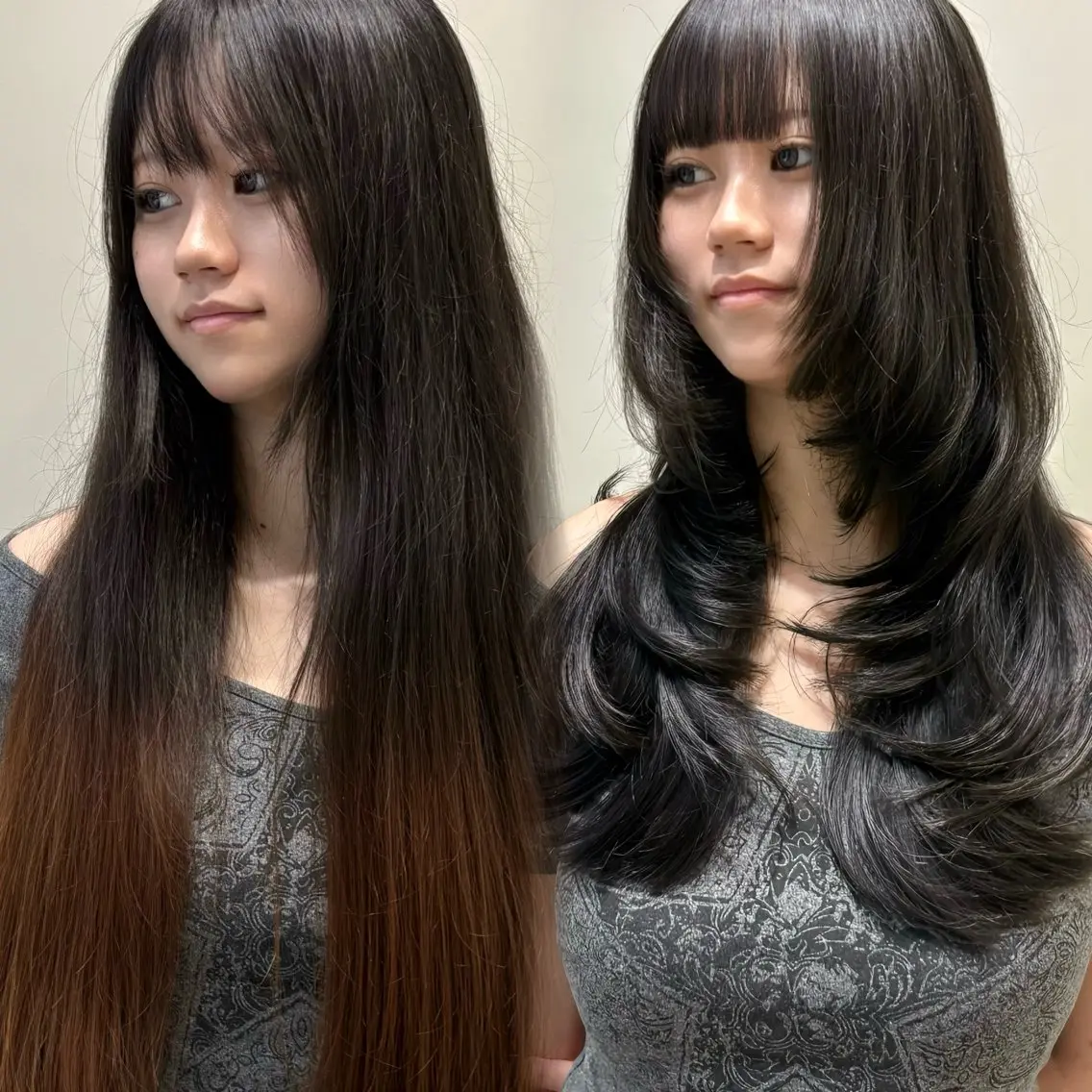 ロング カラー ヘアアレンジ カット ヘアカラー トリートメント 新宿/レイヤーカット 髪質改善/小顔見せのヘアスタイル