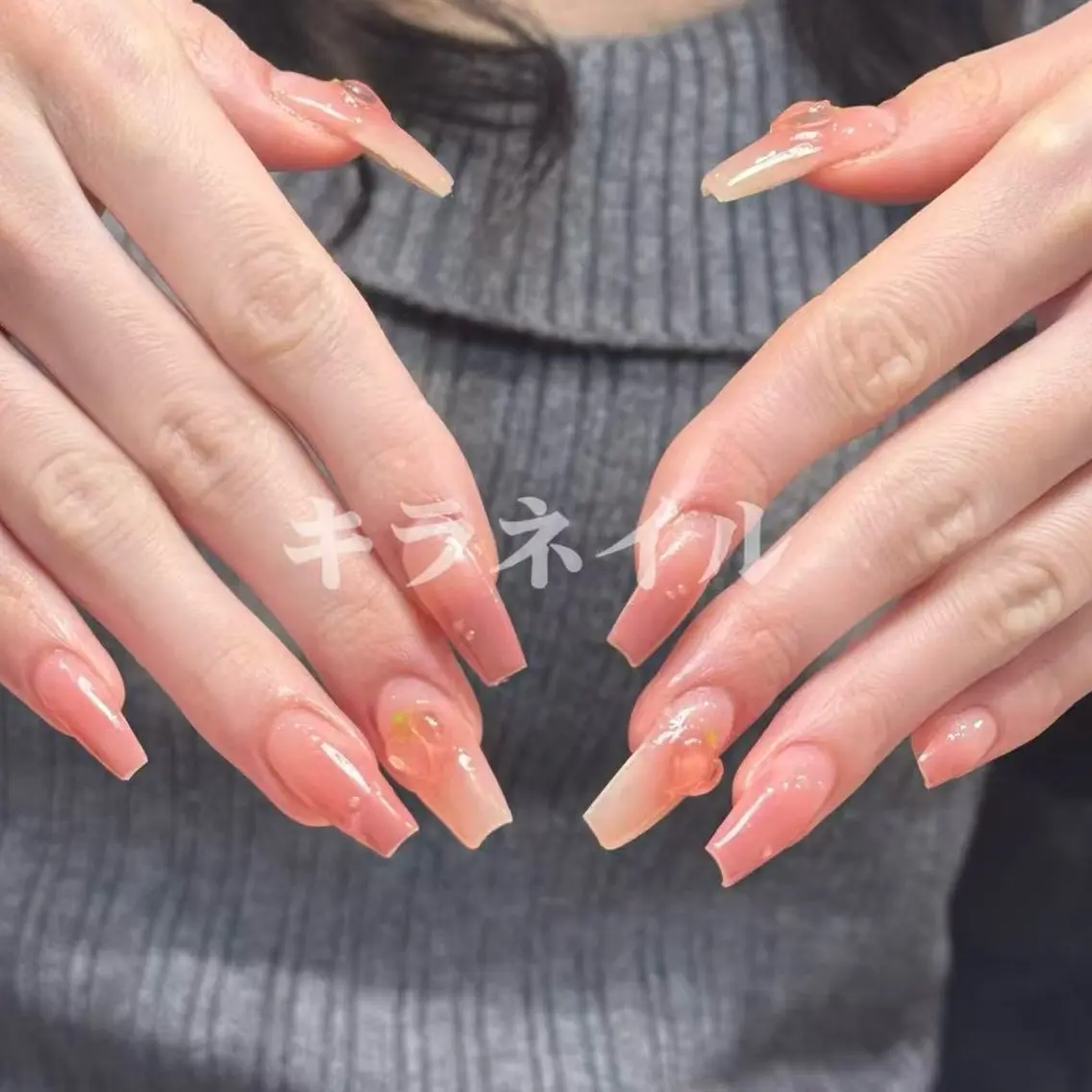 ネイル ハンドネイル 🎀kira 長さだし💗モチ最高のネイルデザイン